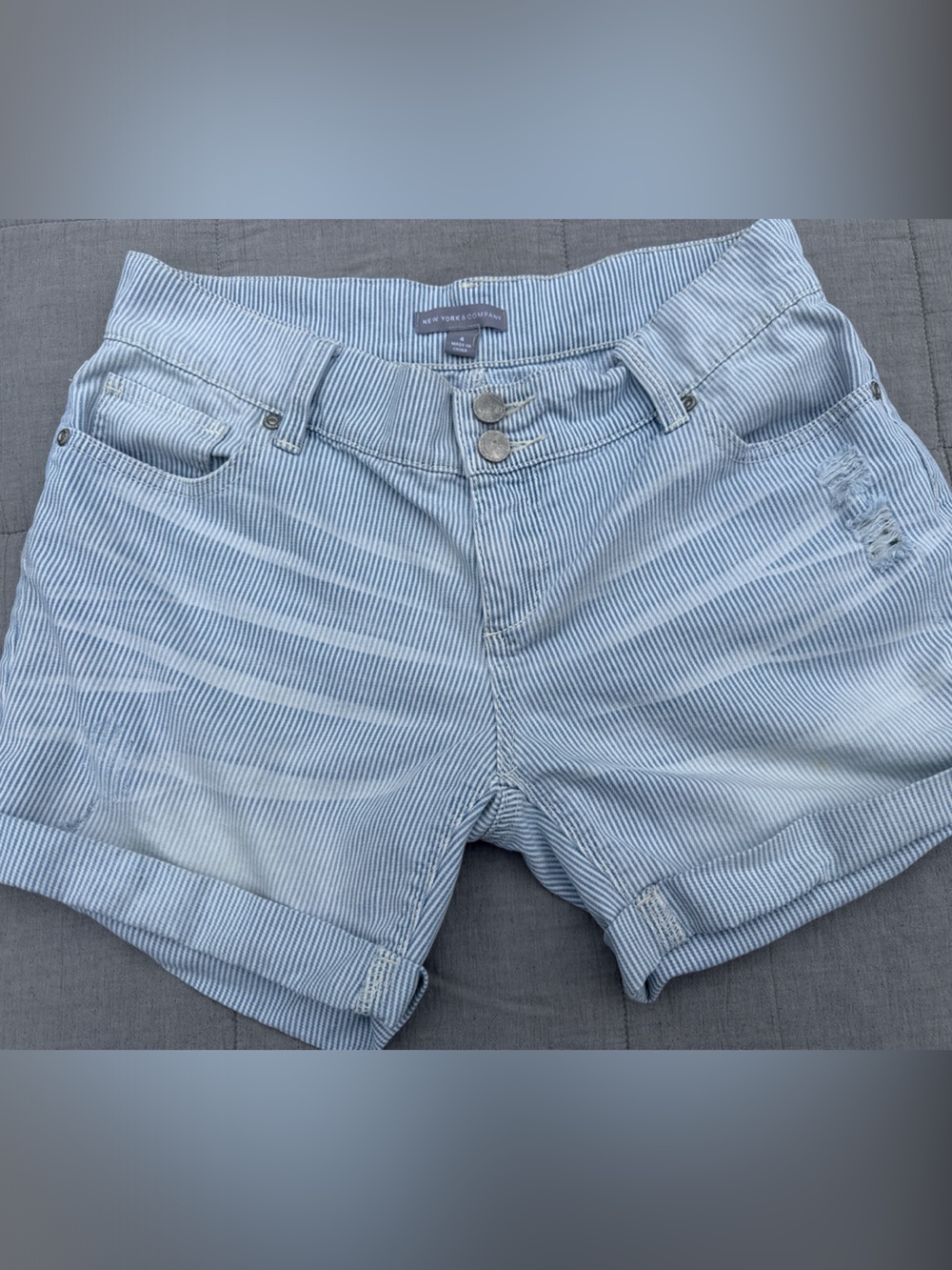 New York & Company Light Blue Striped Denim Shorts